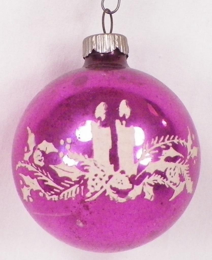 Shiny Brite Christmas Ornament Stencil Holly Spray & Candles Pink Vintage #441