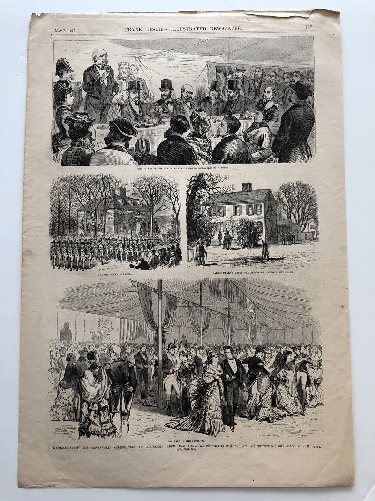 1875 Leslies Antique Print Revolution Centennial Celebration At Lexington MA
