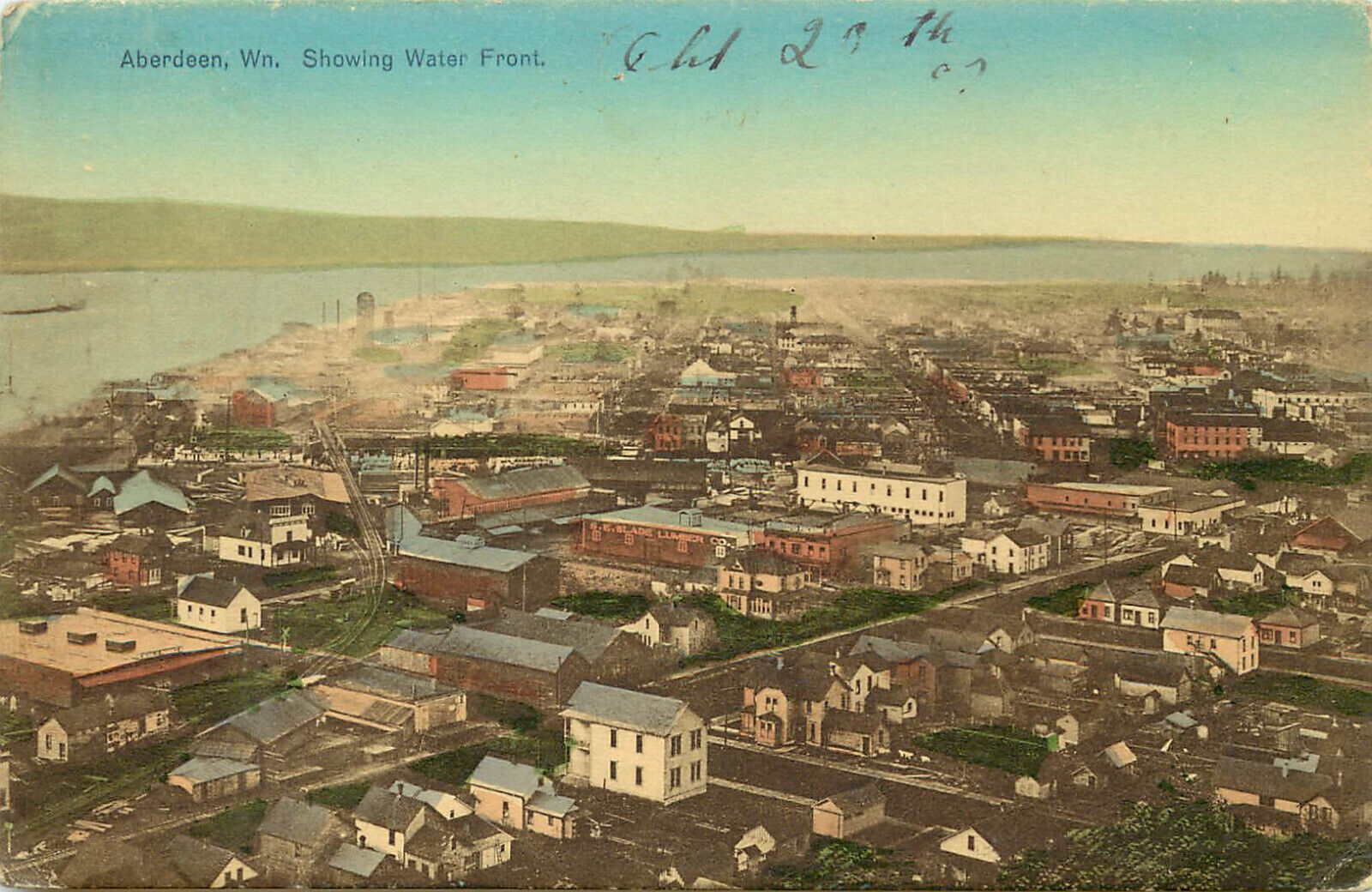 Vintage Postcard Birdseye View of Aberdeen WA Showing Waterfront Grays Harbor Co