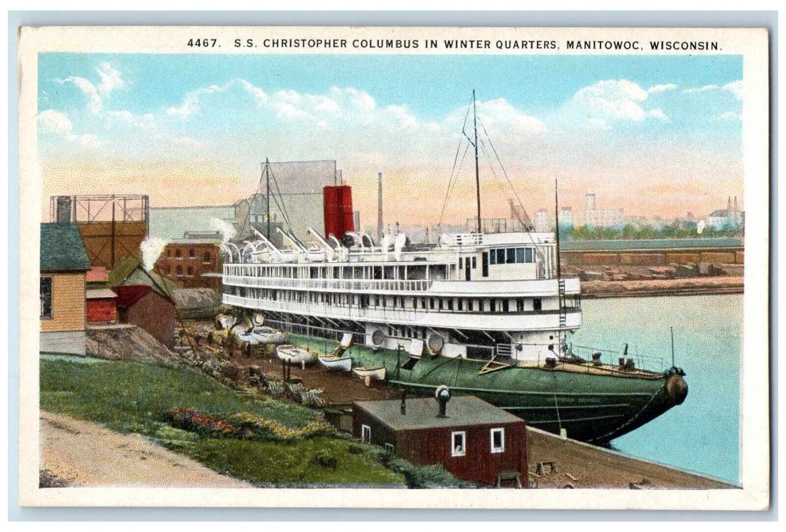c1910's S.S. Ship Christopher Columbus In Winter Quarters Manitowac WI Postcard