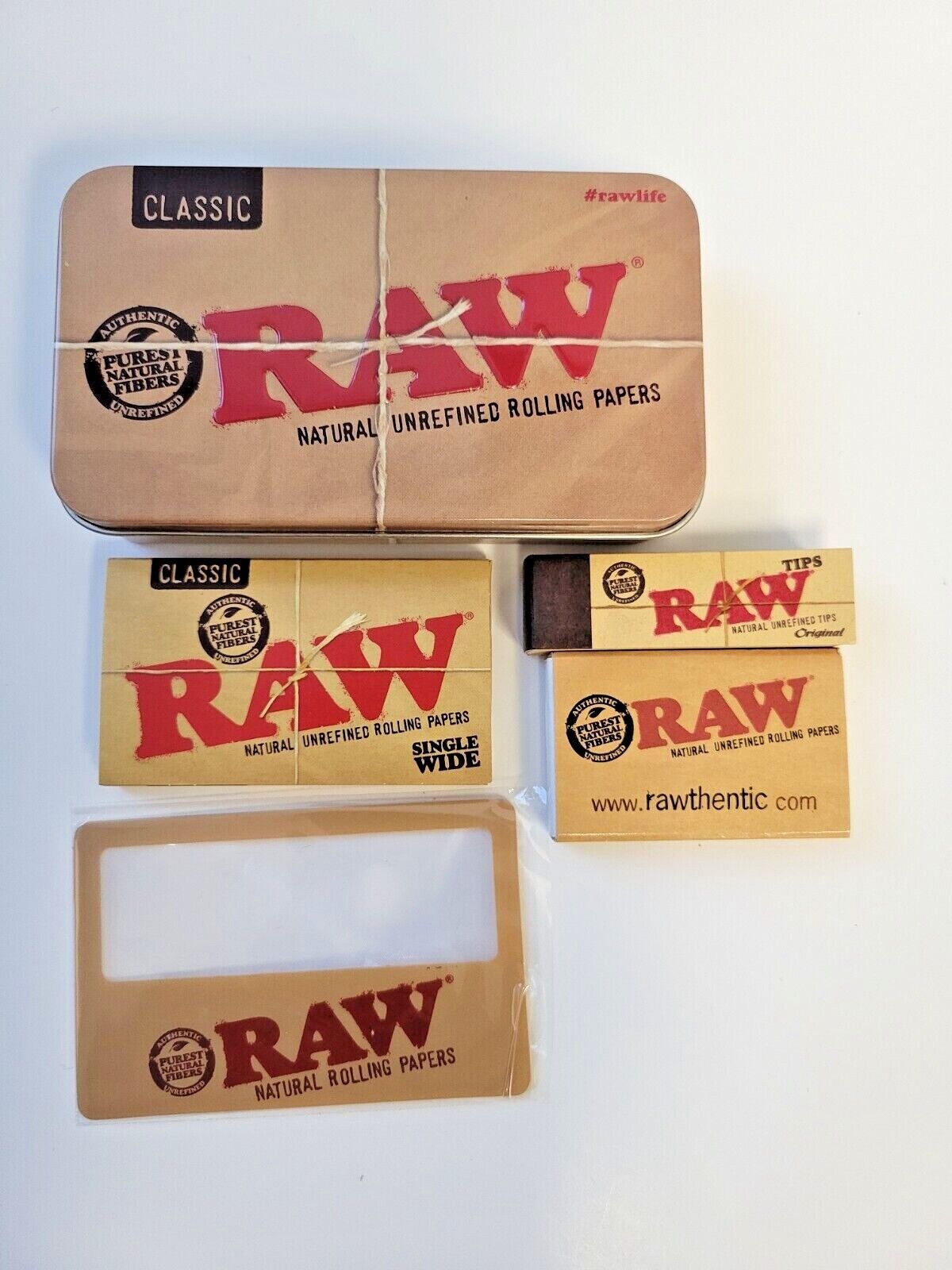 RAW Classic Single Wide Papers+ Original Tips+ Raw Metal Tin Box+ Scoop Card
