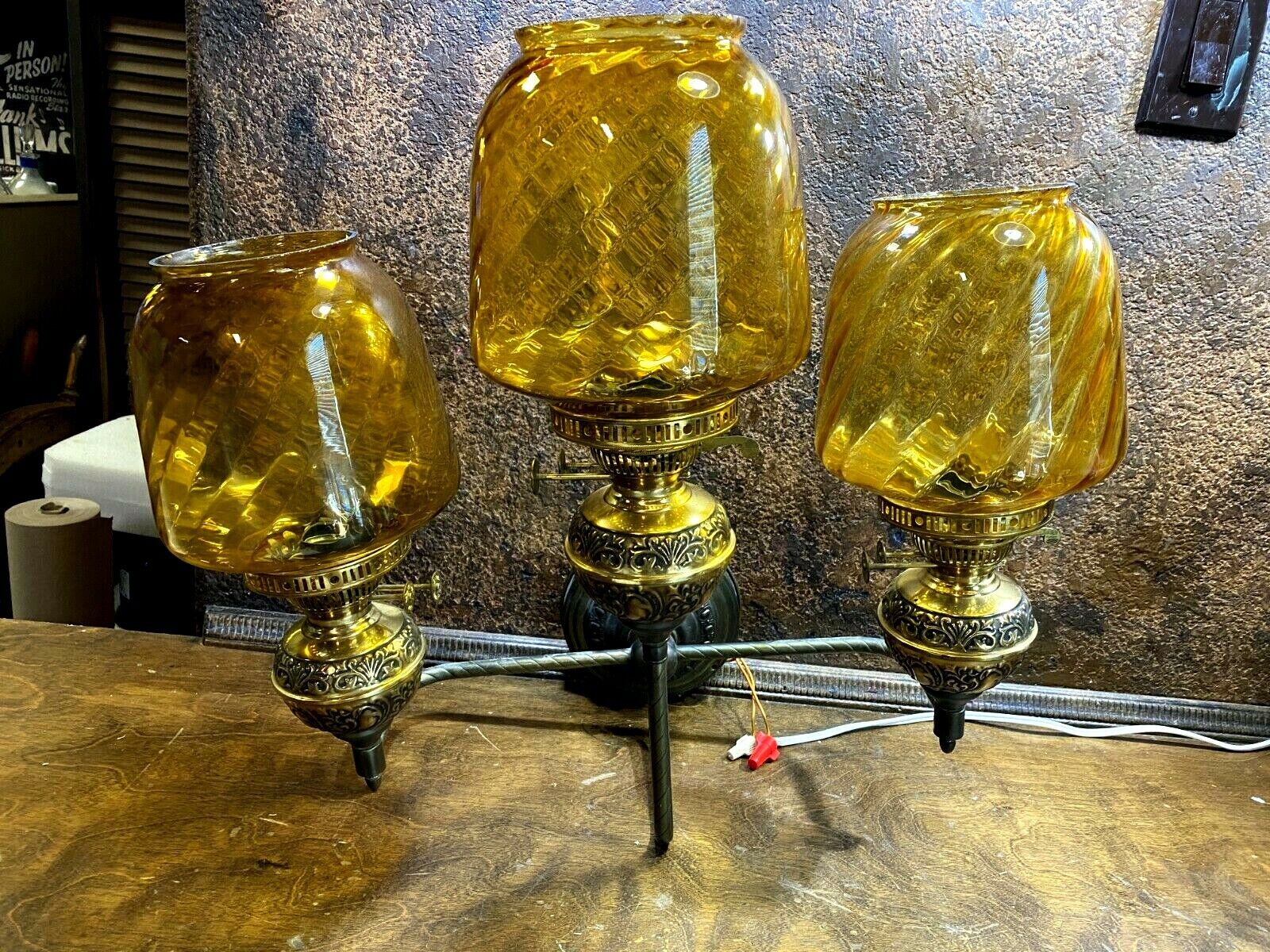 Antique Wall Triple Sconce Light Fixture Stockyard Club & Billiard Parlor Lamp 