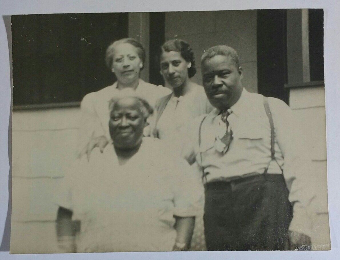 Vintage Enlarged Photo Family Portrait African American Man Women Black & White