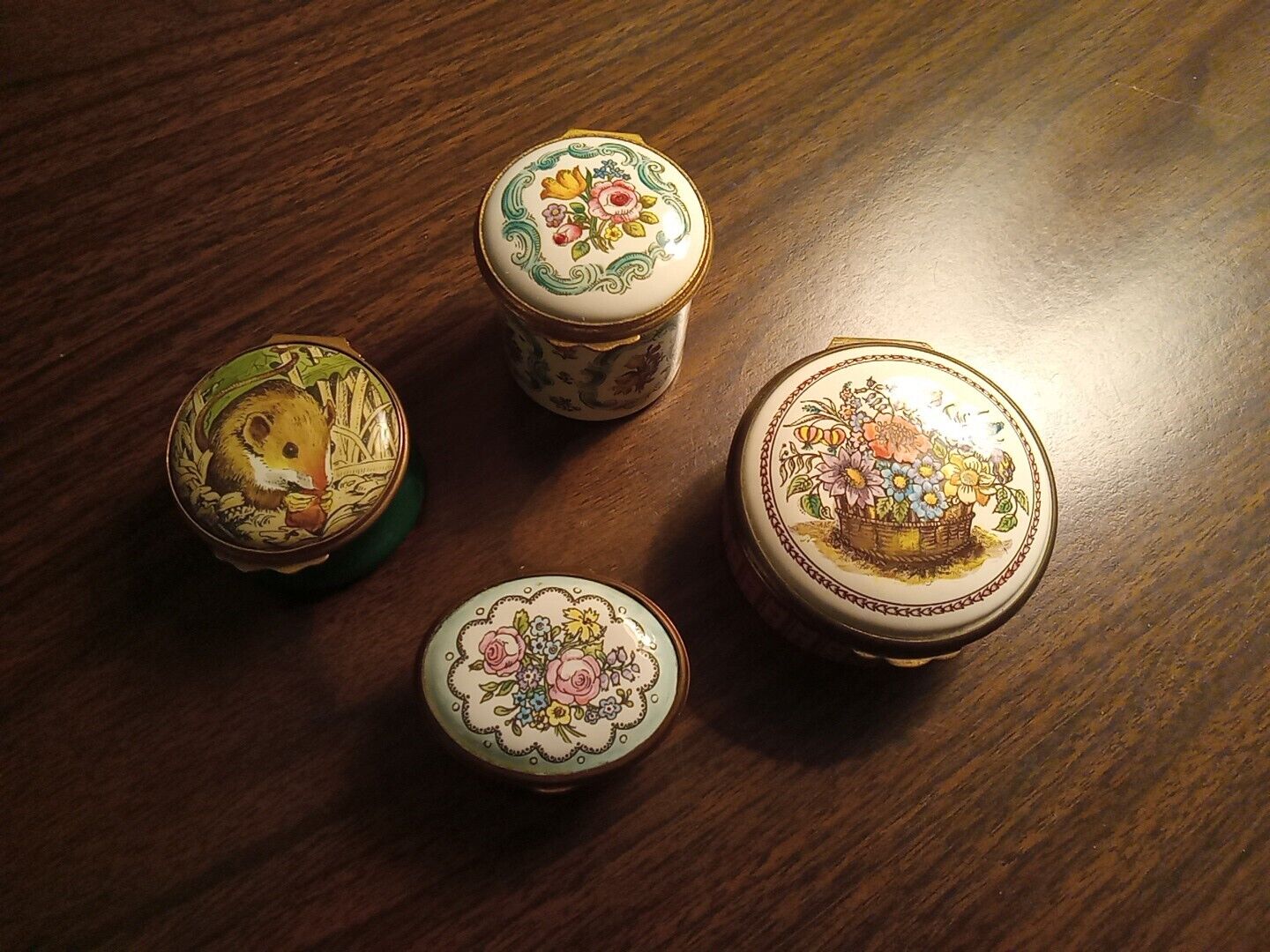 Lot/4 ~ Vintage BILSTON AND BATTERSEA Enamels Pill/Trinket Boxes - Very Nice