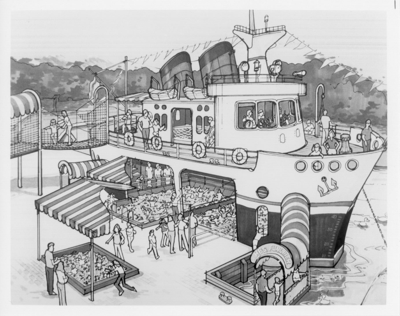 1984 Hanna Barbera Theme Park Concept Drawing H.B.S. Funliner Press Photo 8x10