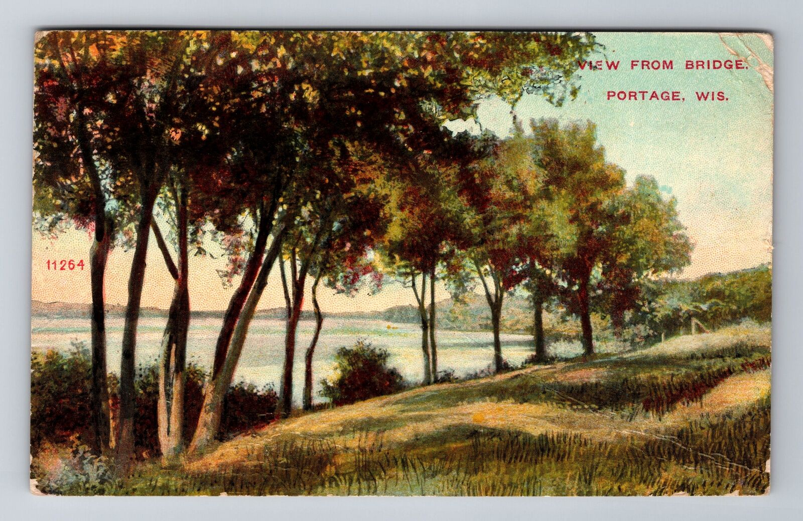 Portage WI-Wisconsin, General Countryside Lake View, Antique Vintage Postcard