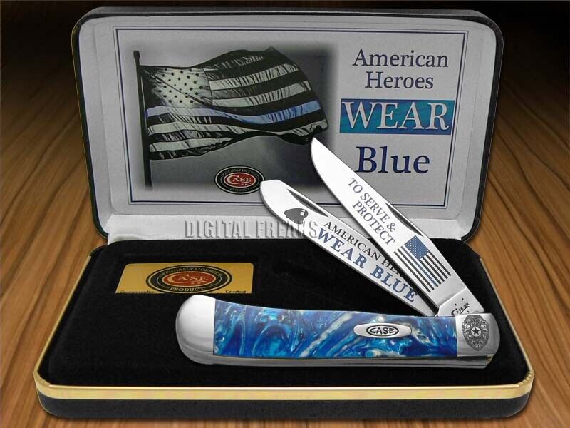 Case xx Police America\'s Heroes Wear Blue Trapper Knife Blue Cloud Corelon
