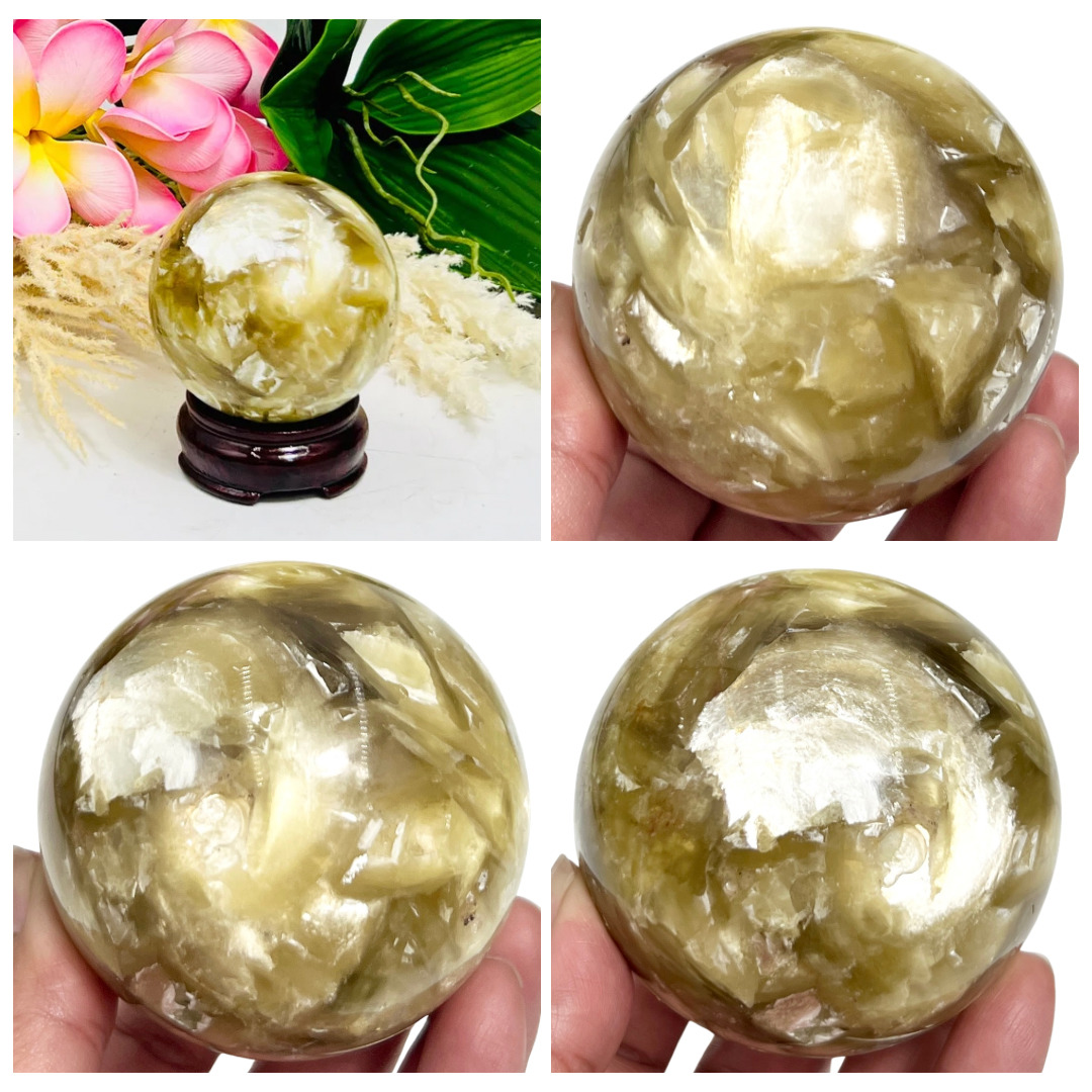 Golden Yellow Mica Sphere Shimmery Healing Crystal Ball 518g 70mm