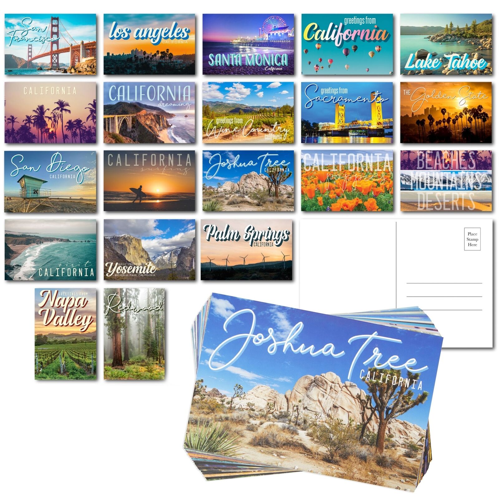 40x Travel Postcards Bulk Set, 20 Vintage California Landscape Photo, 4x6 Inches