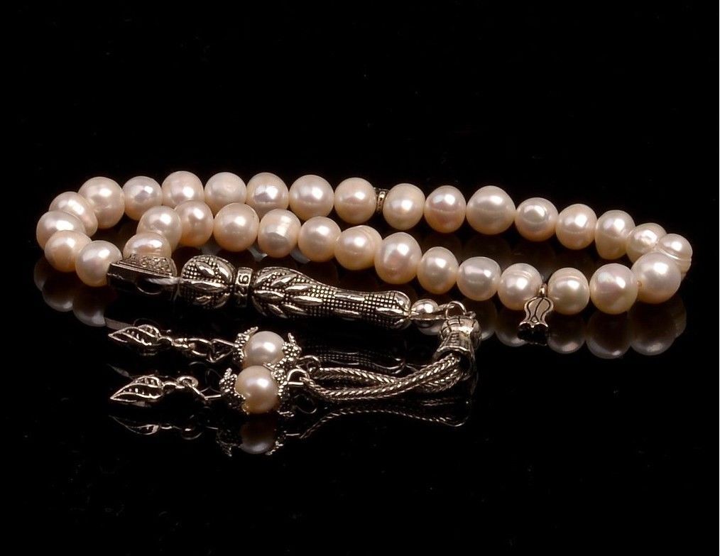 REAL Pearl Stone Islamic Prayer 33 beads Tasbih, Misbaha, Rosary, Tasbeeh 6mm