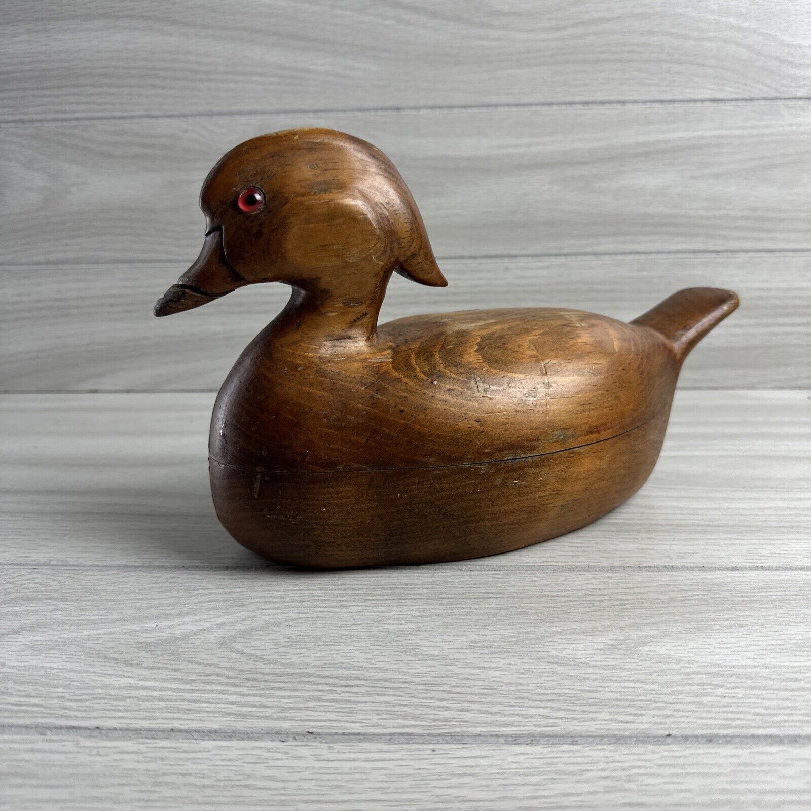 Vintage Rare, Unique. LA Monroe. 80s Engraved Wooden Wood Duck. 12x7 Inches.