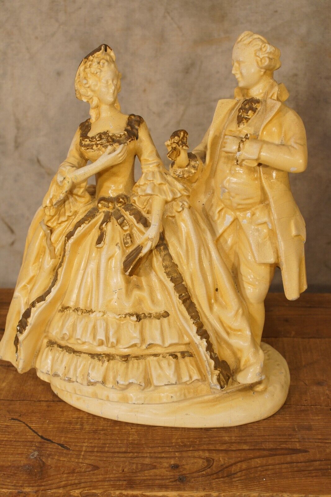 Antique Chalkware Statue Figures Colonial Theme 12\