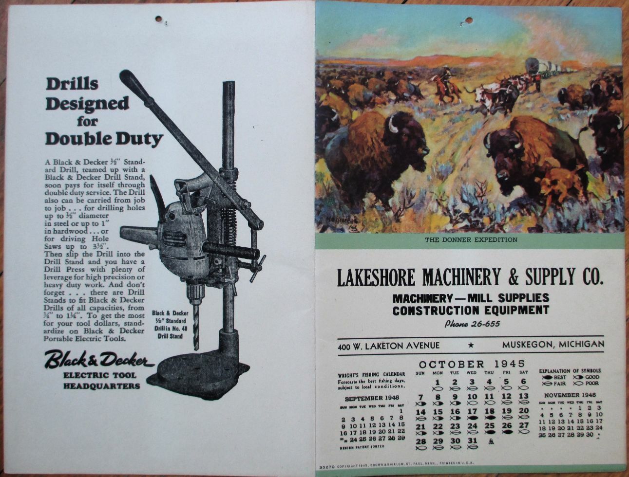 Cowboy/Western 1945 Advertising Calendar: The Donner Expedition - Muskegon, MI