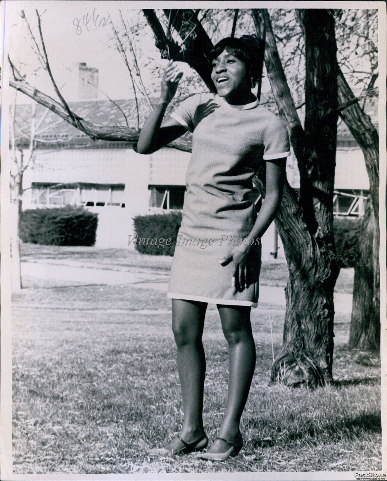 1968 Sarah Washington Black Student Poses Outside Classroom Education Photo 8X10