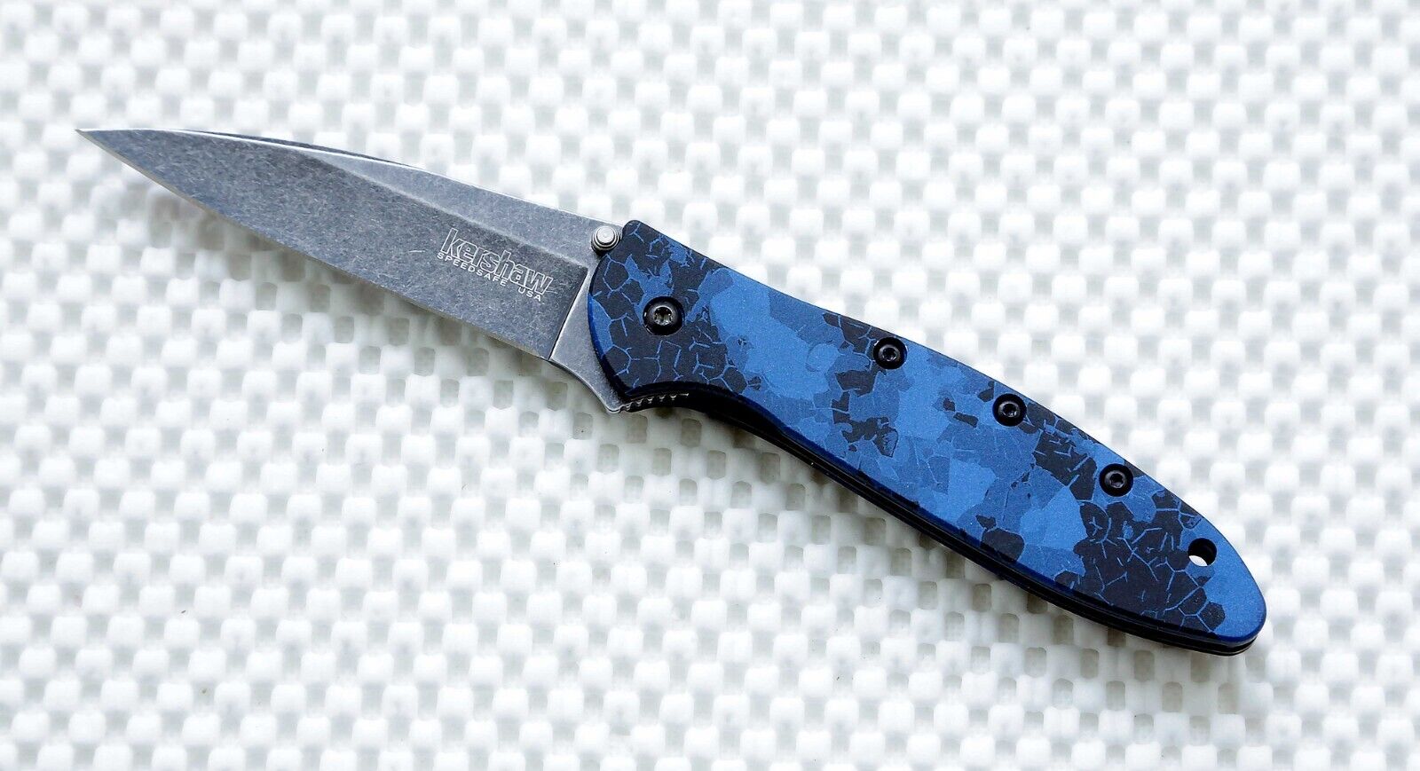 1660DBLU Kershaw Leek Pocket Knife plain Blade Flag Logo digital Blue NEW Blem