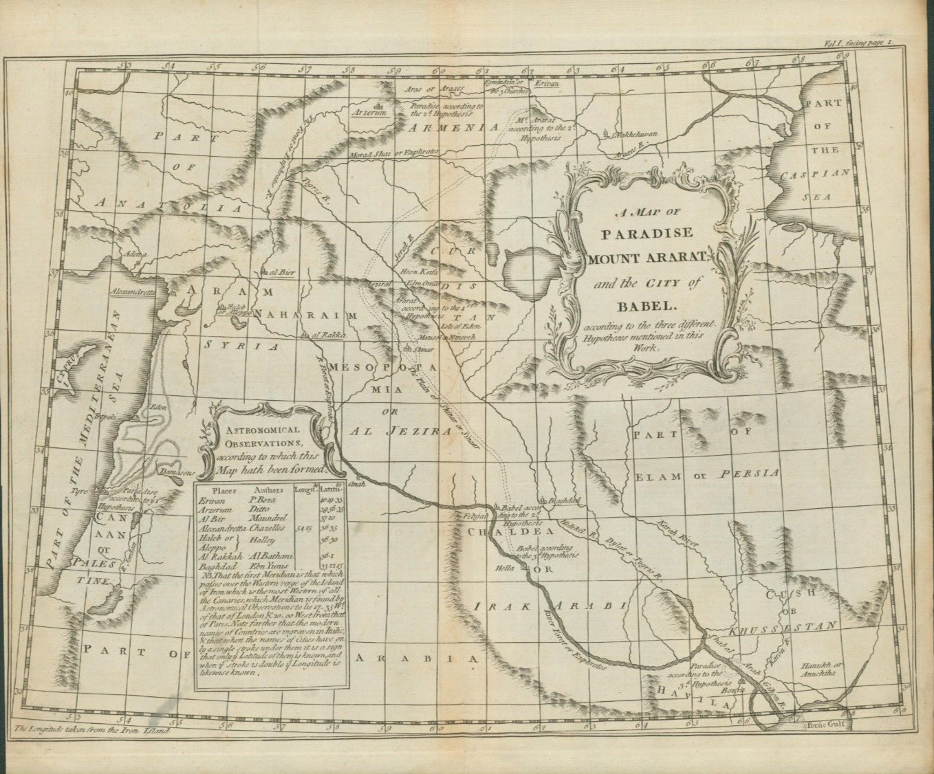 Antique Biblical Map Mt Ararat were Noah Ark Landed & City of Babel 17th century