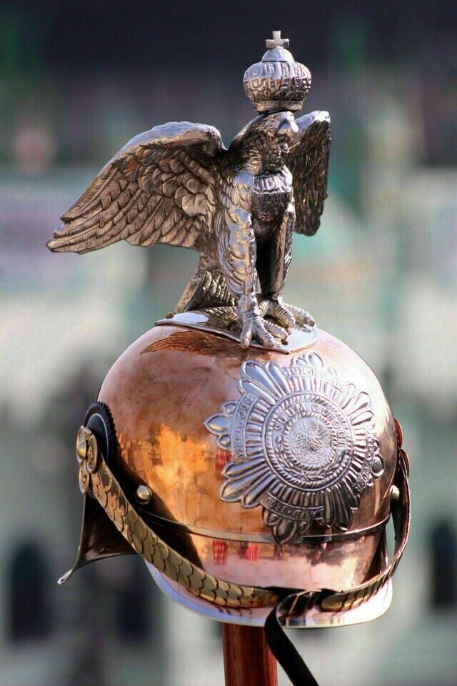 Imperial Russian Horse Guard Officers\'s Helmet With Eagle Crown On Head