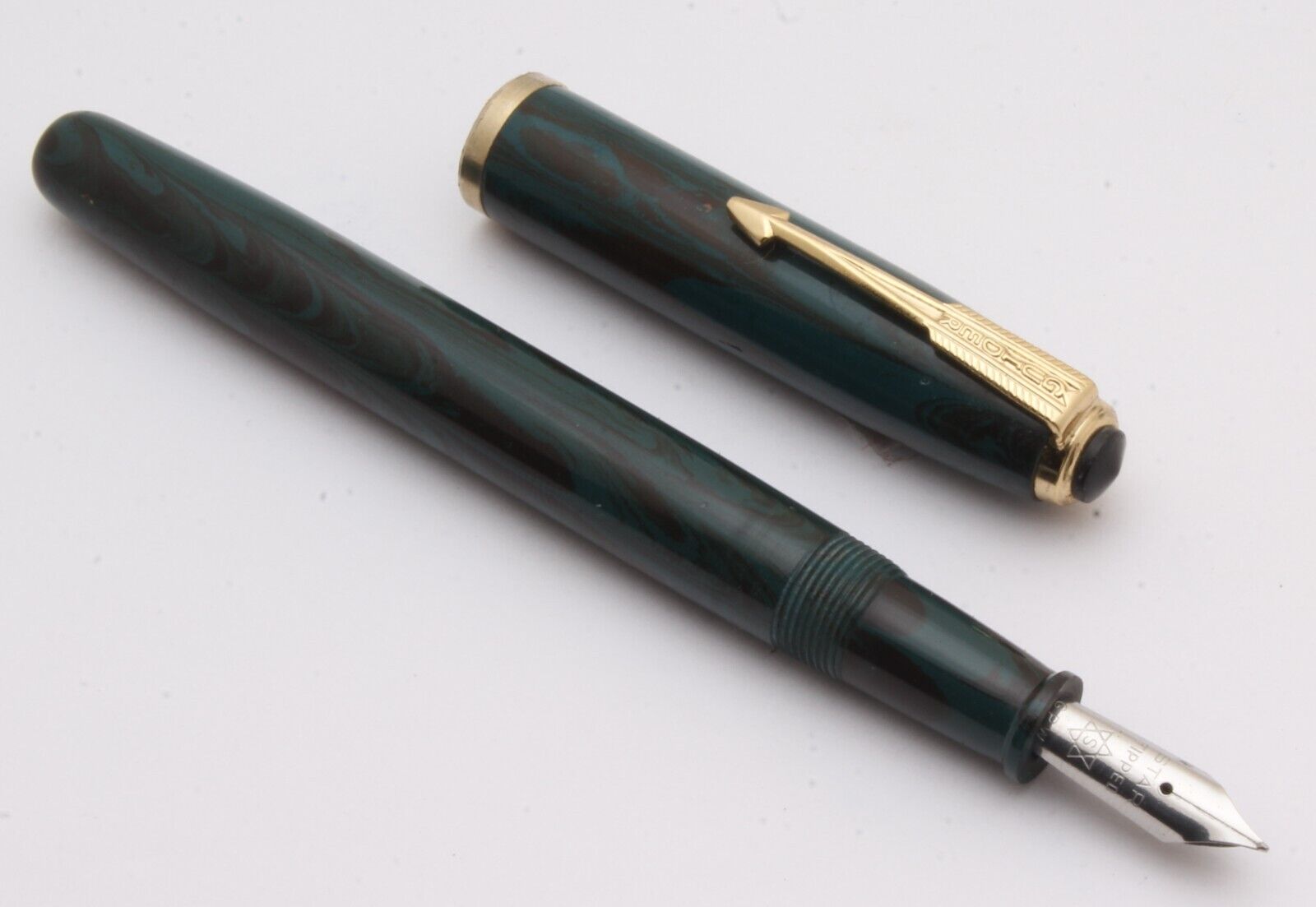 Guider Ebonite Handmade Fountain Pen Teal Blue & Black Vintage New Old Stock
