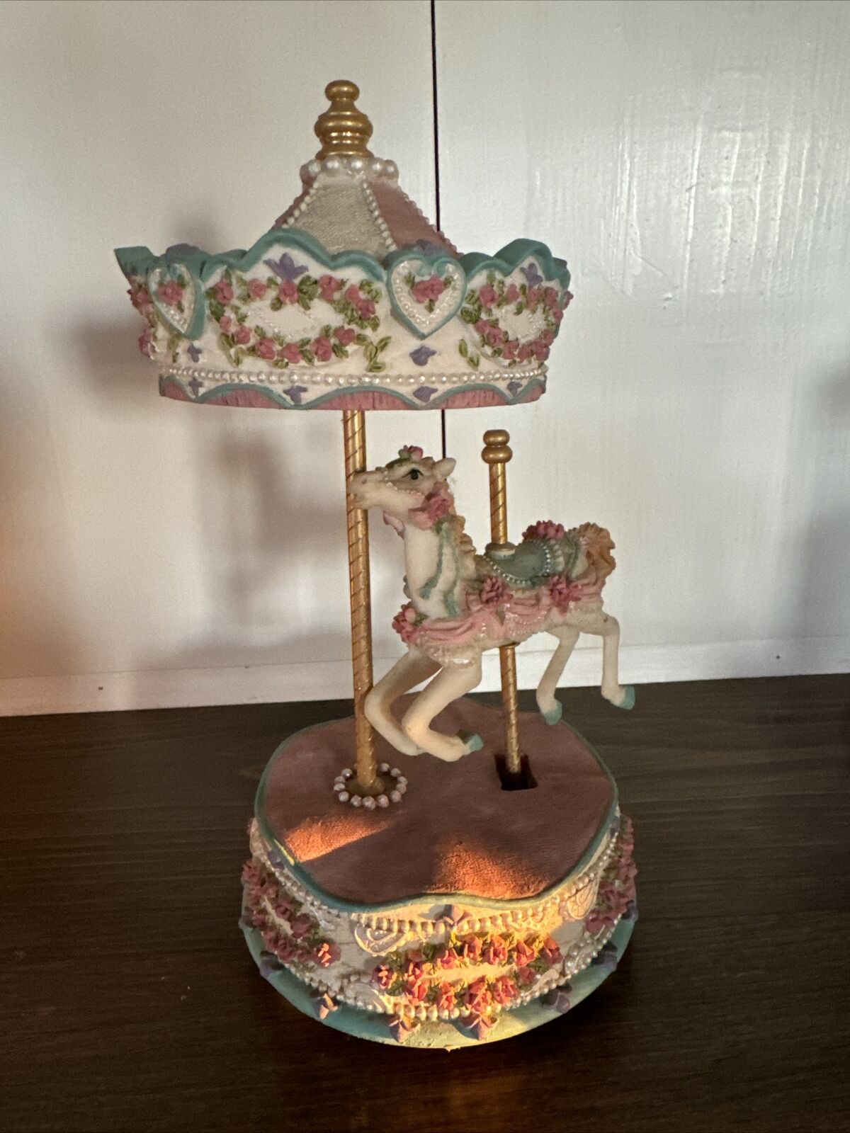 Vintage  carousel horse figurine floral Music Box