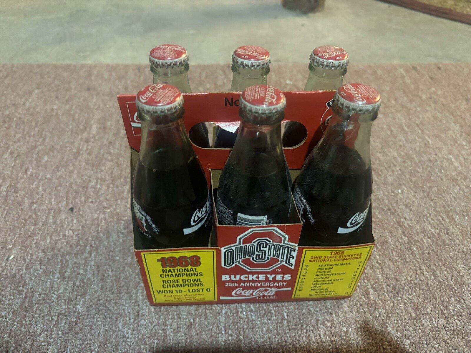 Ohio State Buckeyes 25th Anniversary 1968 Champions Vintage Coca Cola 6 Pack...