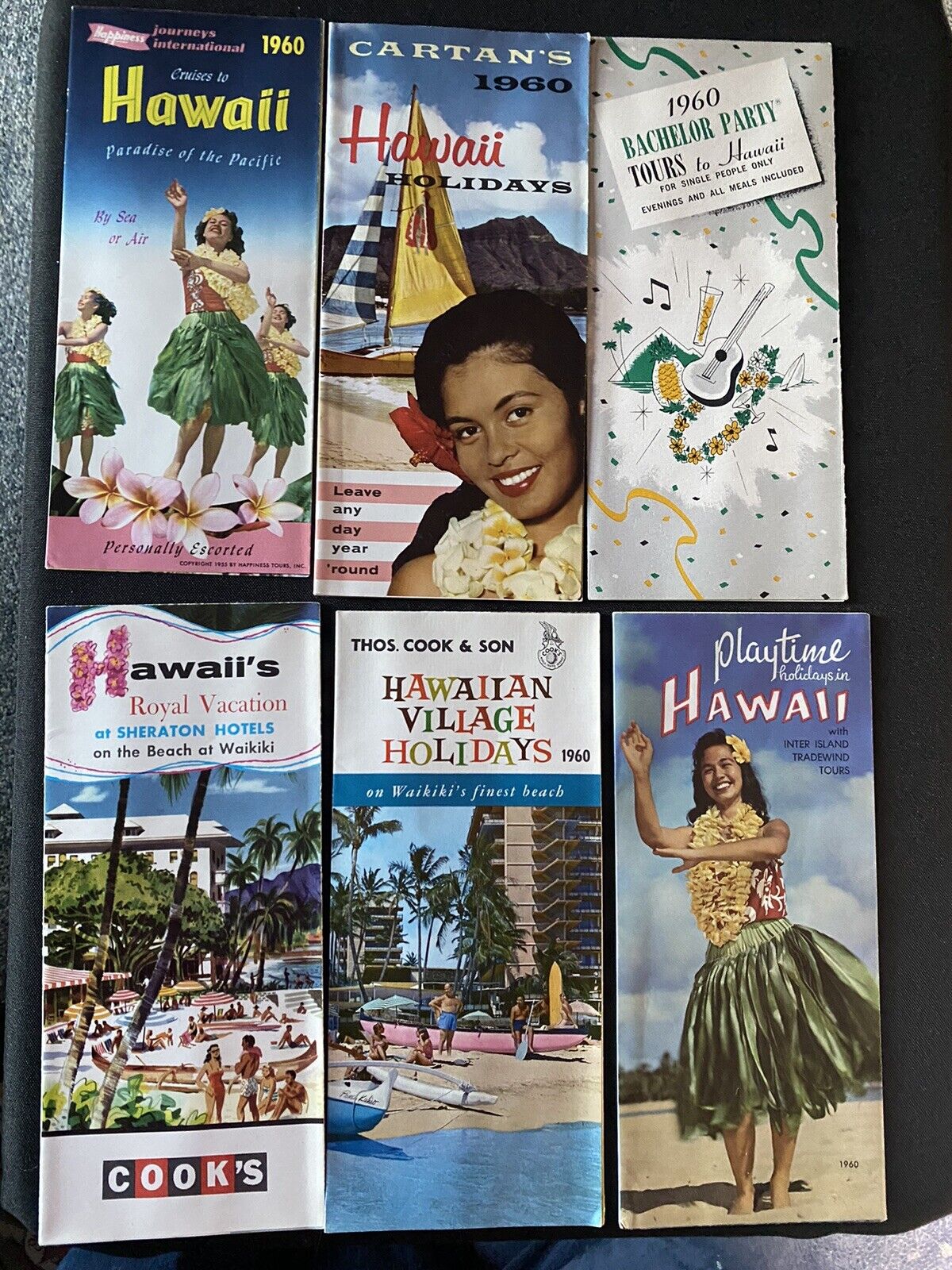 Six Vintage Hawaii Travel Brochures ~1960: Waikiki, Cruises, Tours, Cartan’s