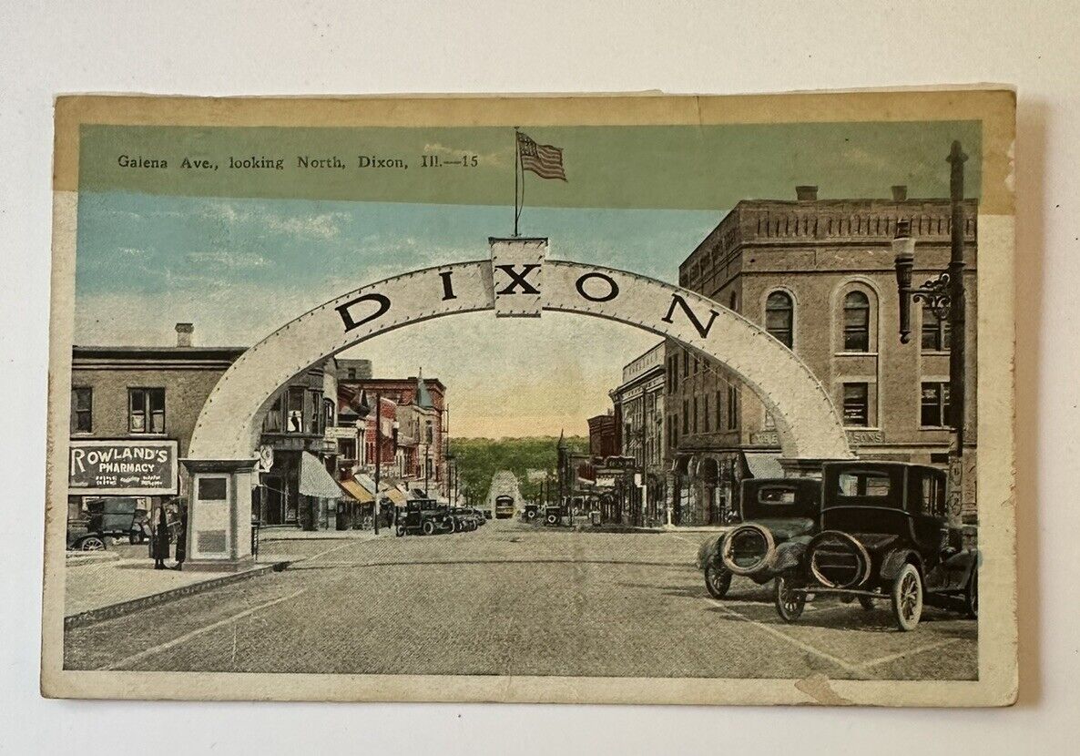 Dixon Illinois Galena Ave sign Vintage Antique Postcard (1K)