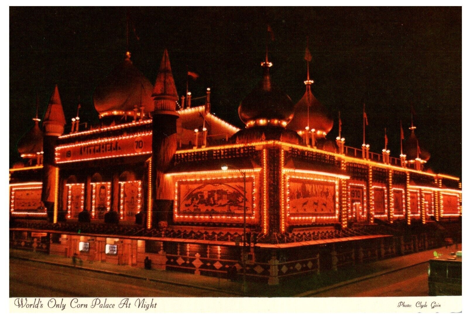 Corn Palace at Night Postcard South Dakota Mitchell Lights Vintage 