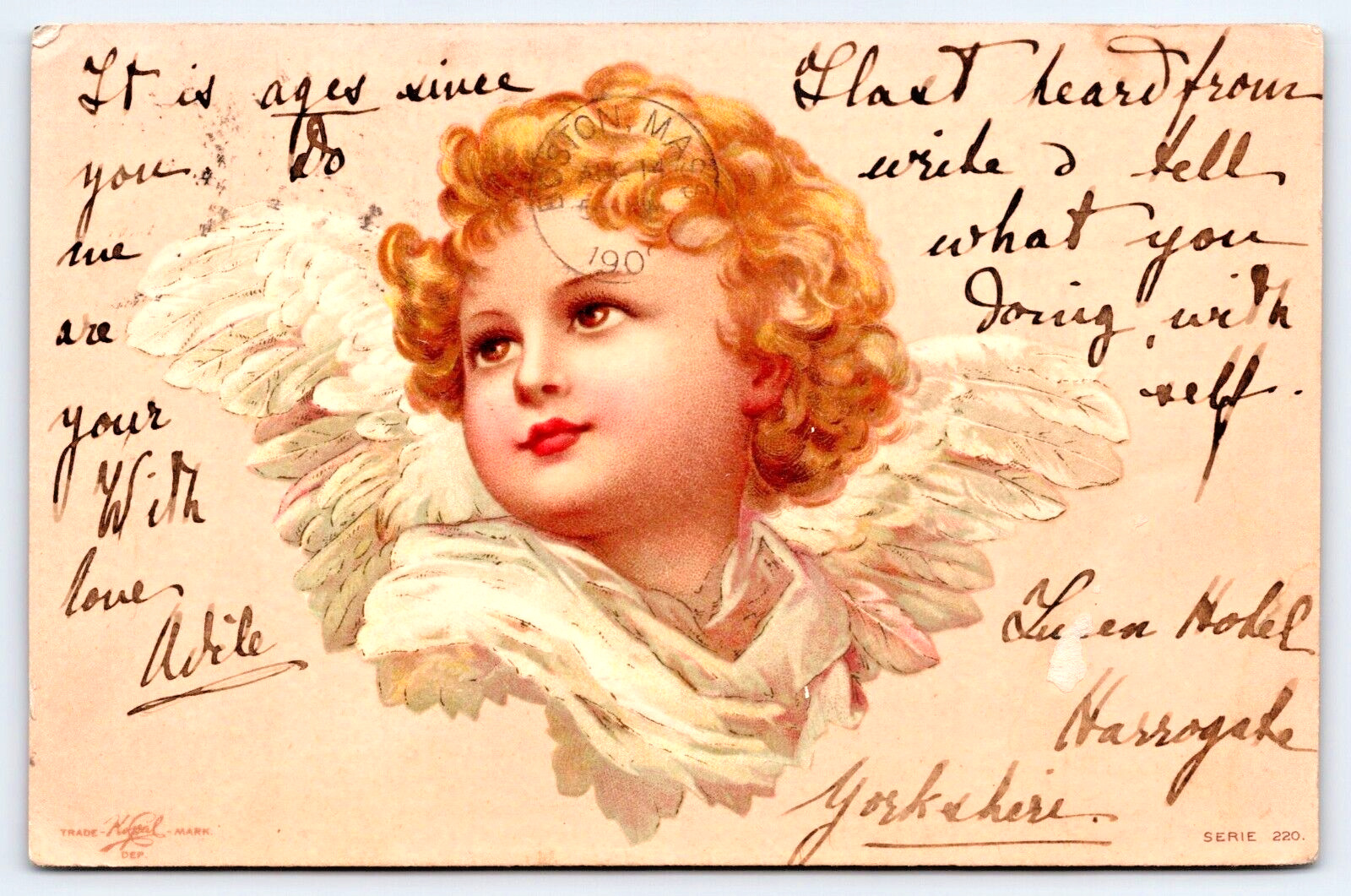 Postcard 1909 Carte Postal Blonde Love Angel with Wings Painting  A8
