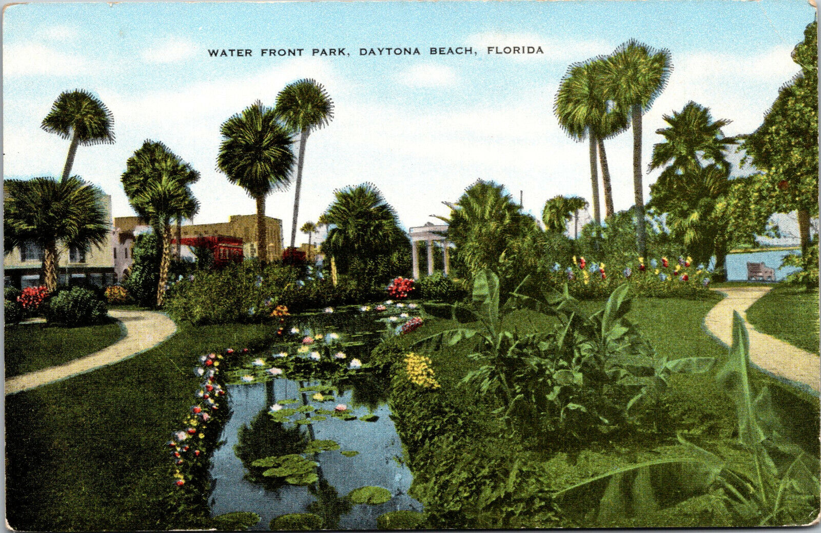 Vtg 1950s Water Front Park Daytona Beach Florida FL Unused Chrome Postcard