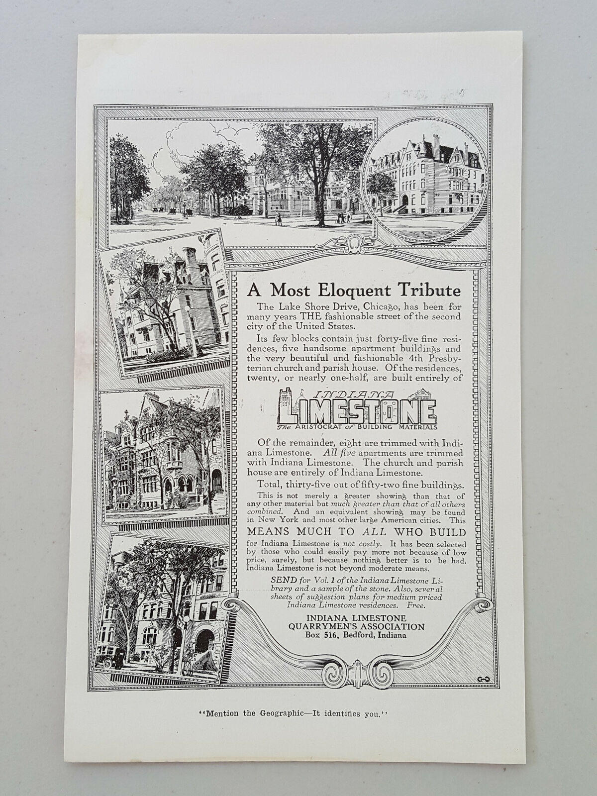 Indiana Limestone 1917 Building Materials Elegant Homes Vtg Magazine Print Ad