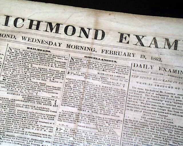 Battle of  FORT DONELSON Tennessee Captured Civil War Confederate 1862 Newspaper