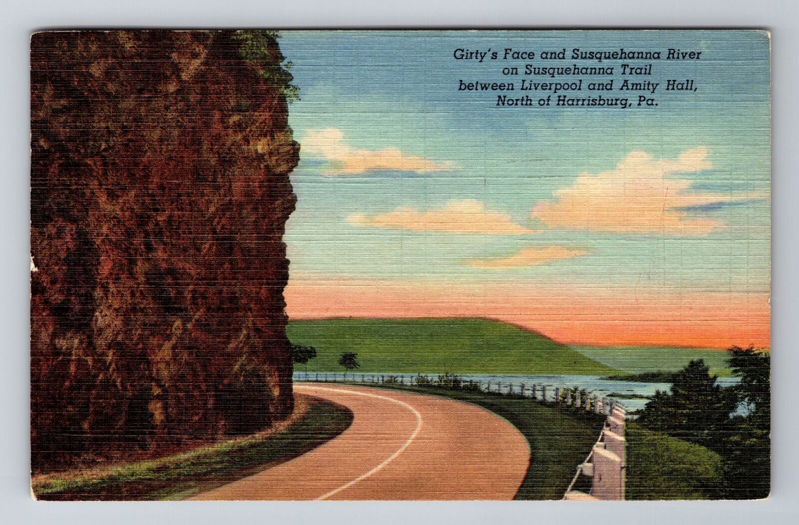Harrisburg PA-Pennsylvania, Girtys Face Susquehanna River c1953 Vintage Postcard