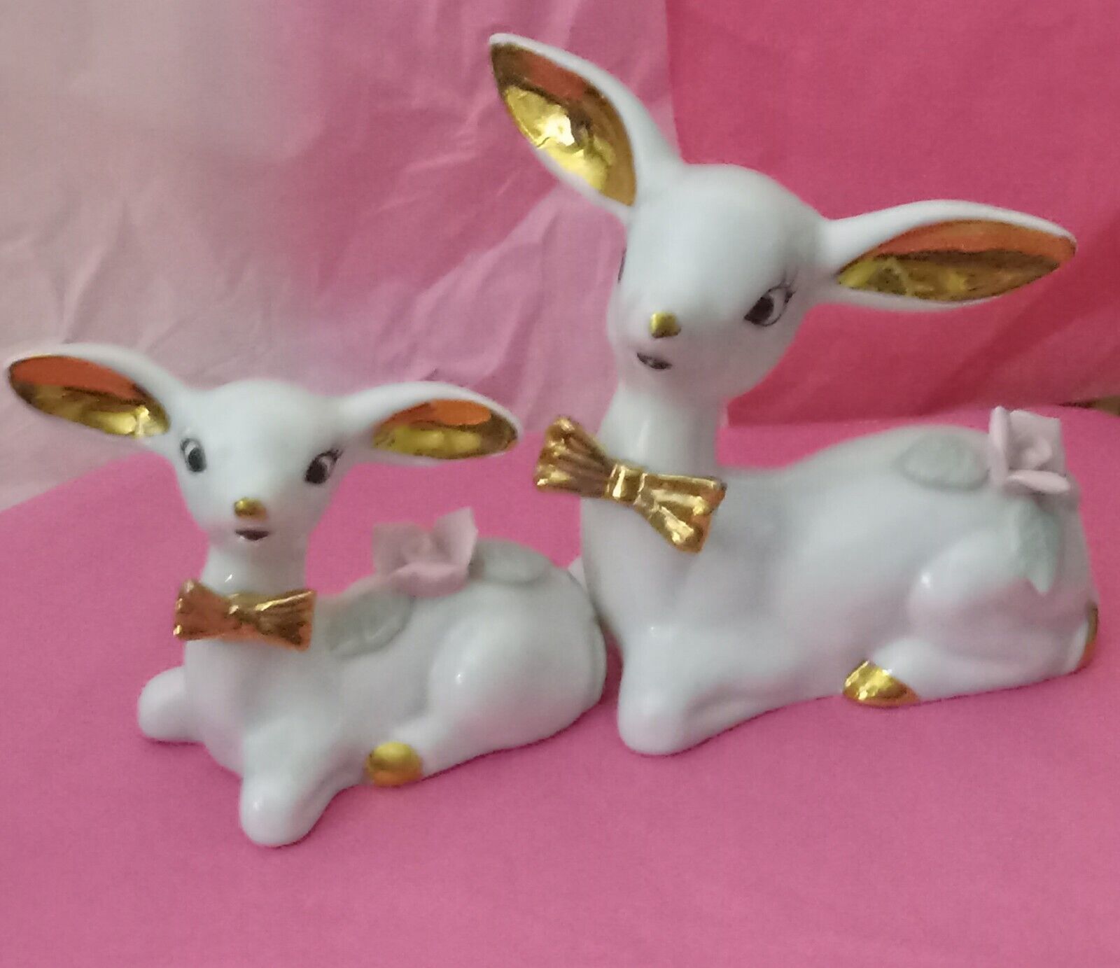 Vintage Deer Handpainted Porcelain Figurine Deer Fawn Doe White Deer Figurines 2