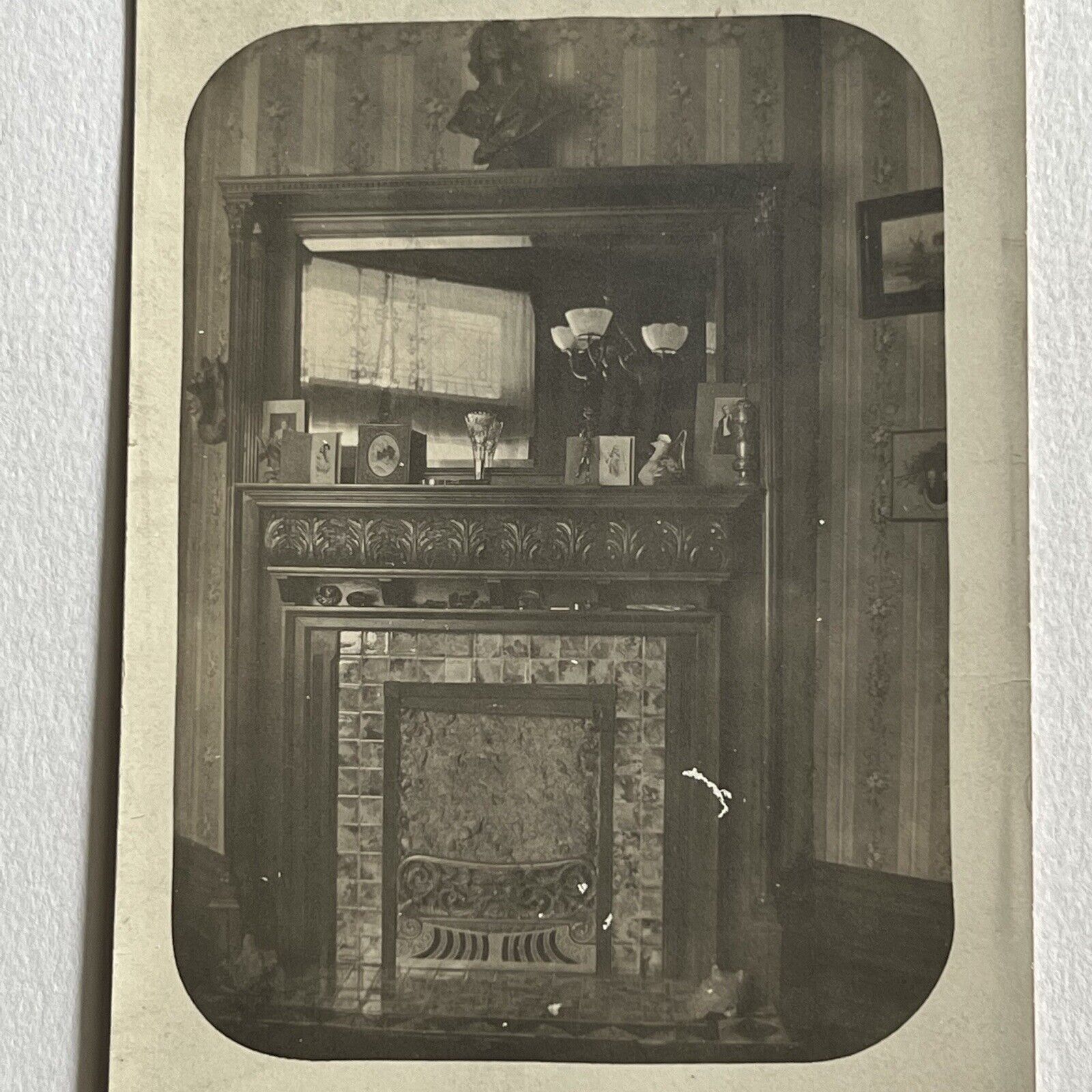 Antique RPPC Real Postcard Home Interior Mantel Fireplace Photos