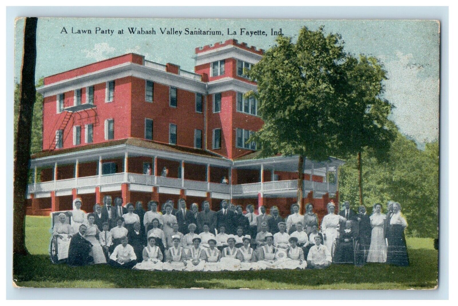 1915 A Lawn Party At Wabash Valley Sanitarium La Fayette Indiana IN Postcard
