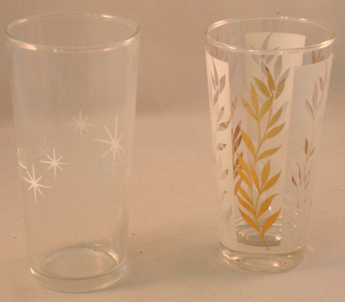Two Vintage Glasses:  Starburst (1) and Leaf Pattern (1)