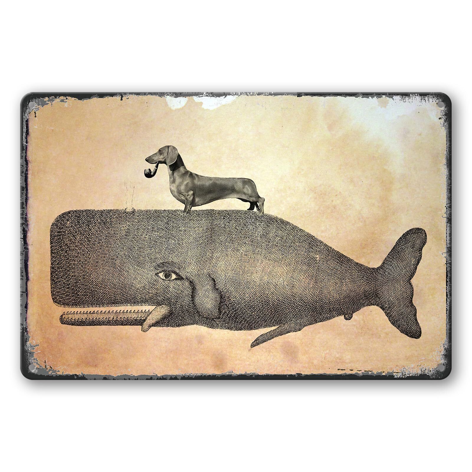 Vintage Dachshund Dog Riding Whale Metal Tin Sign Dachshund Gifts for Women Wi