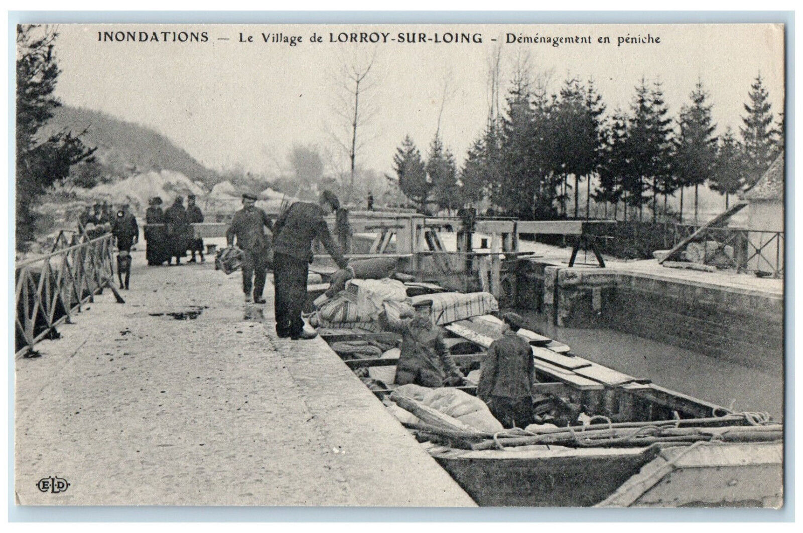 c1940\'s The Village Of Lorroy-Sur-Loing Moving to Peniche Floods France Postcard