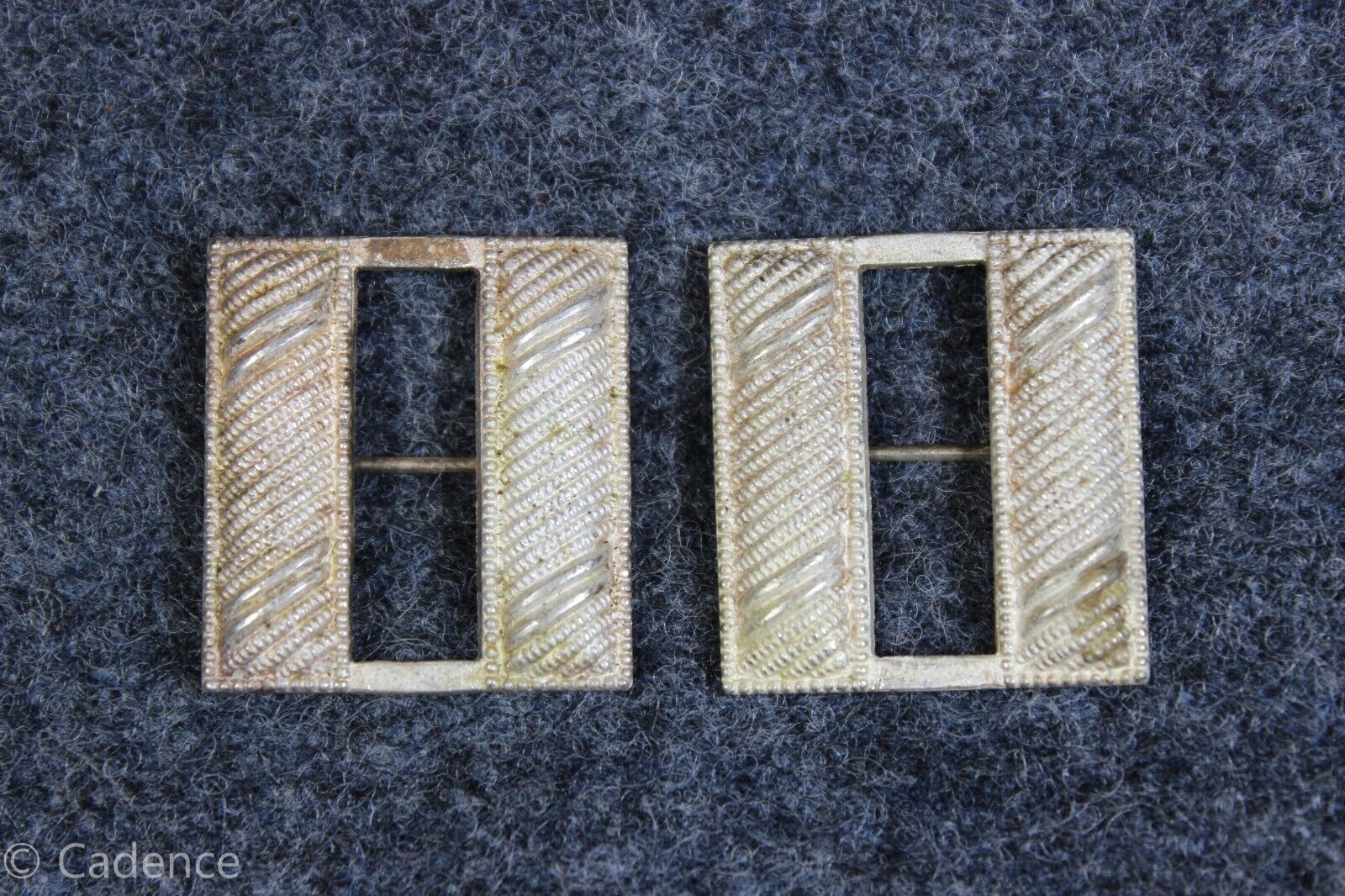 US WW1 FULL Size Silver Solid Back Pin Captain's Rank Bars Matched Pair M1005