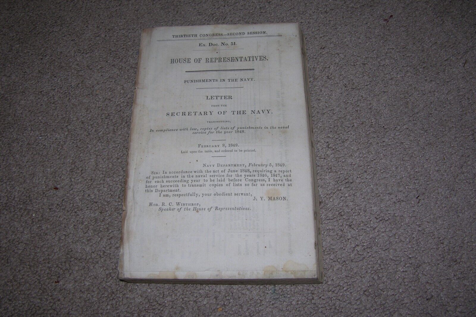 1848 Letter/Report List Punishments in Navy 341pp Government Document