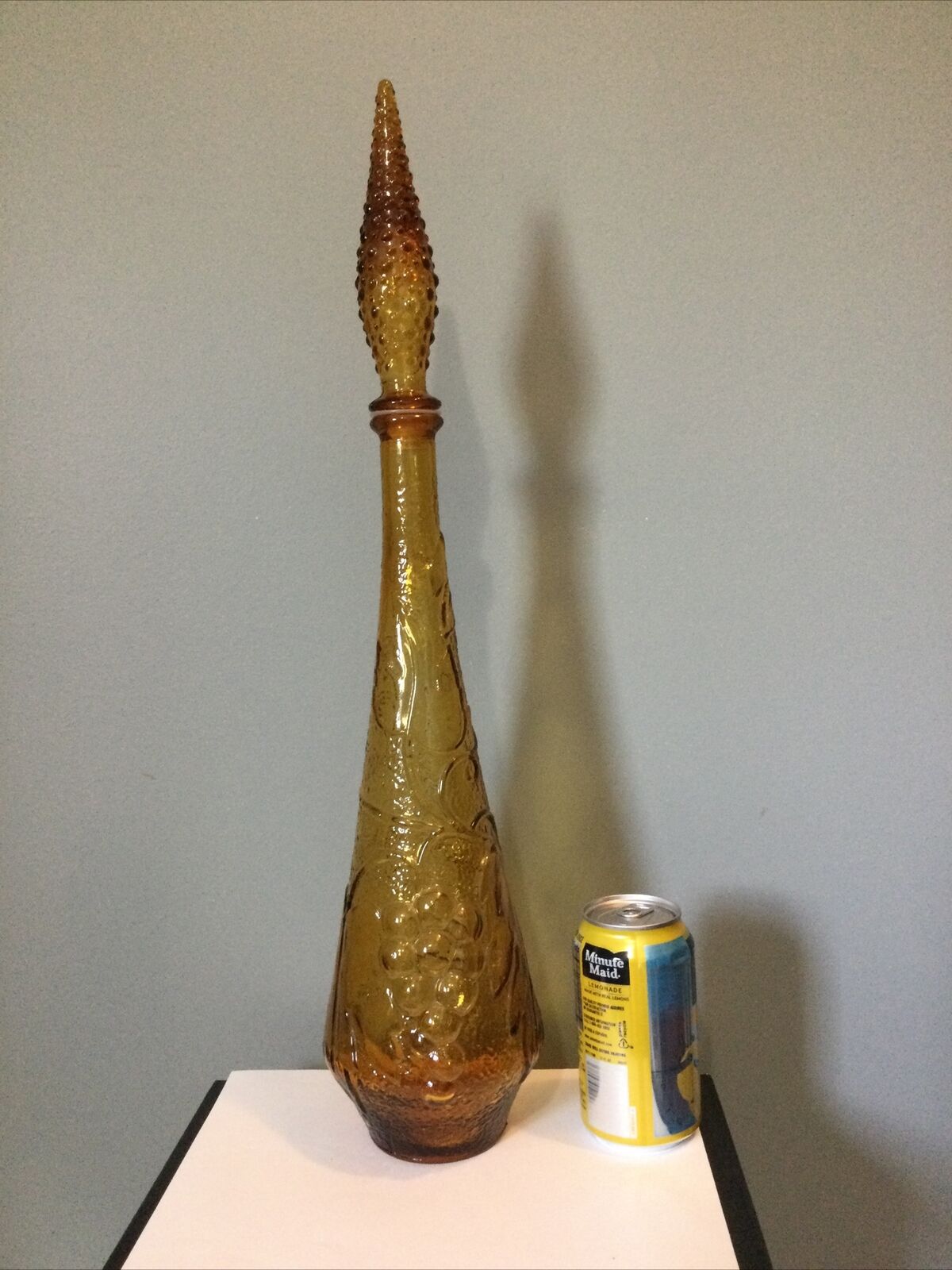 Vintage 22.5-Inch Tall, Amber Floral Pattern Genie Bottle (Italy)