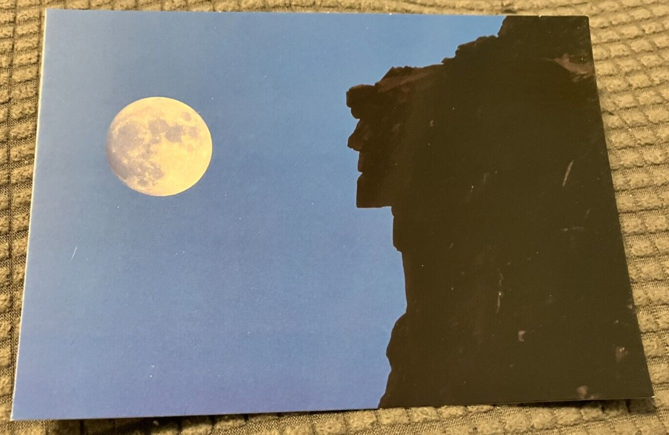 VTG Continental Postcard - Full Moon & Old Man of the Mountain  Franconia Notch