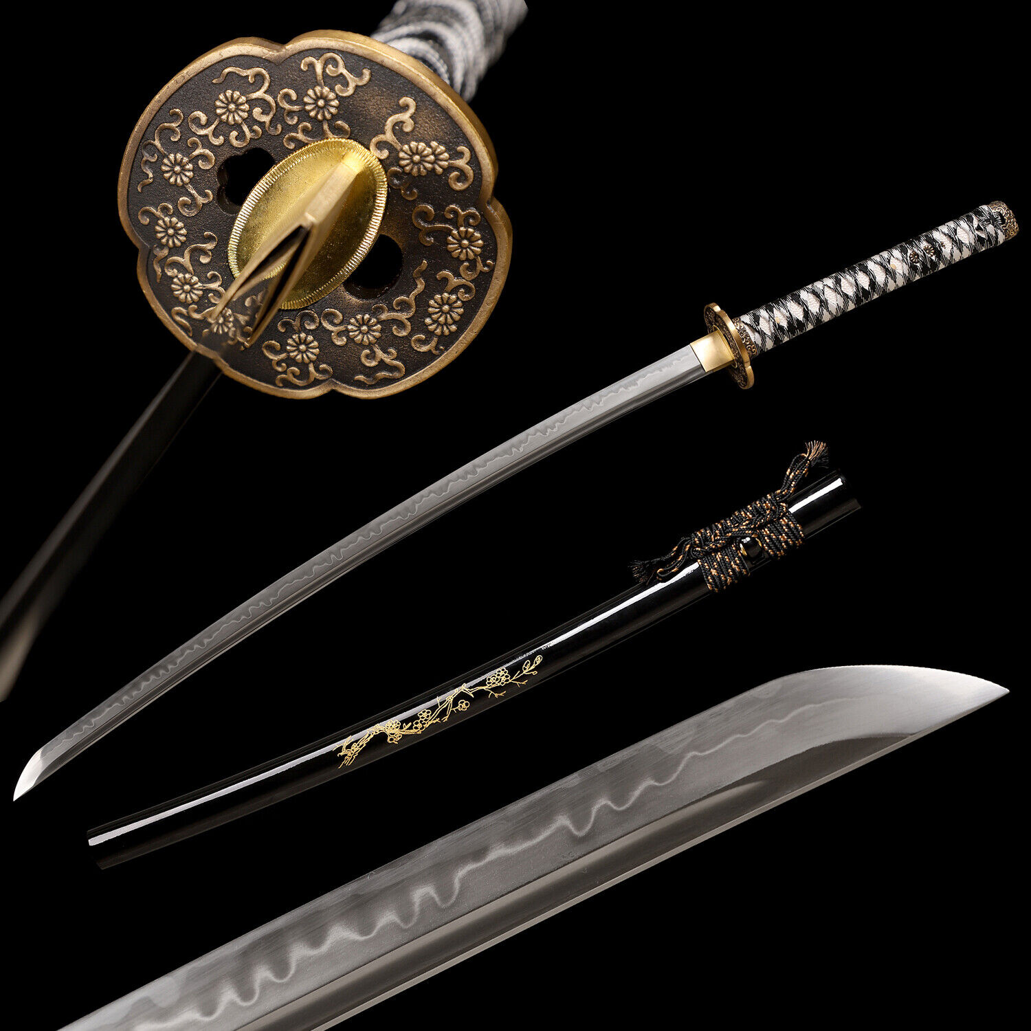 Japanese Samurai Katana Sword Clay Tempered T10 Steel  Full Tang Razor Sharp