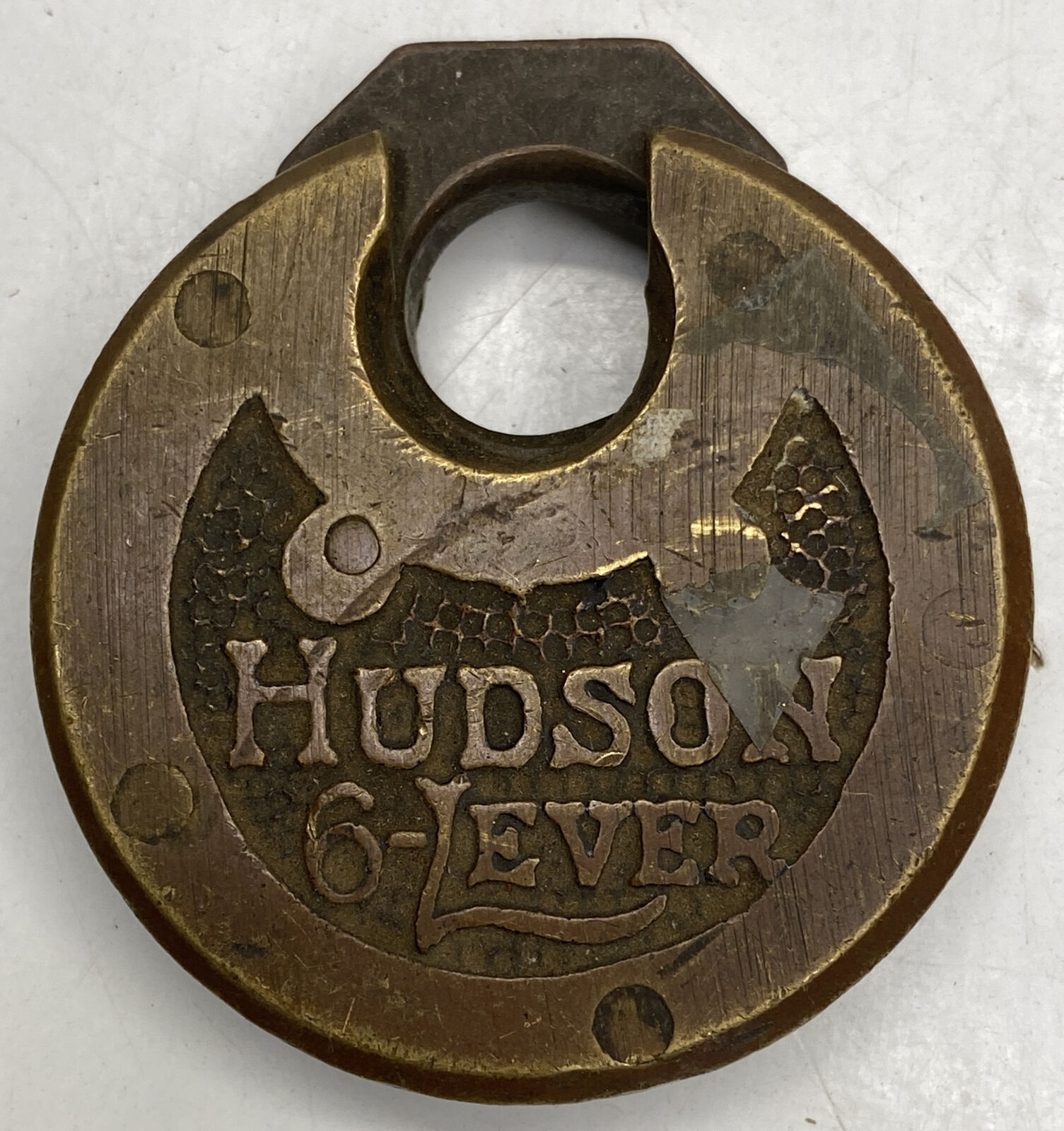 Antique/Vintage Pancake Pushkey Hudson 6-Lever Padlock .. No keys. RARE
