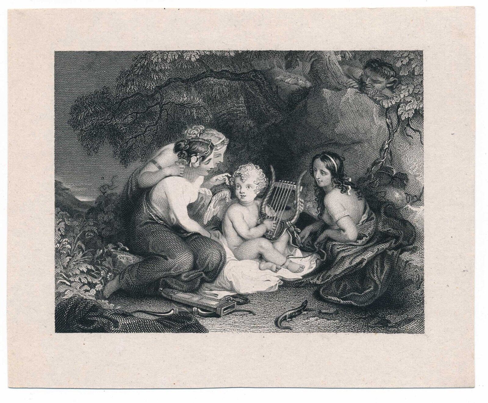 1828 Engraving: Cupid Taught by the Graces, Engraved by JC Edwards