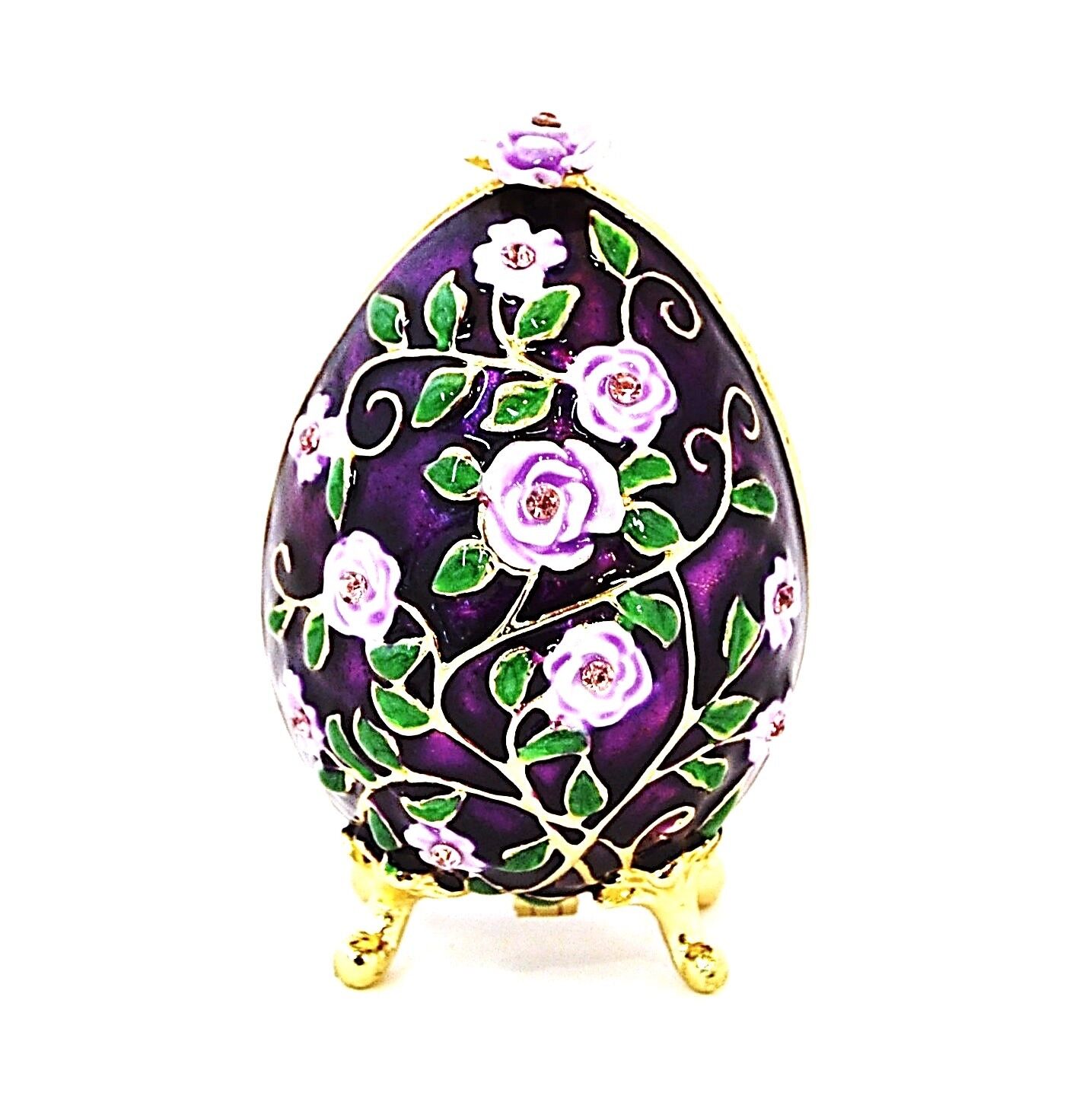 Ciel Collectables Floral Egg Trinket Box Made with Swarovski Crystals & Enamel