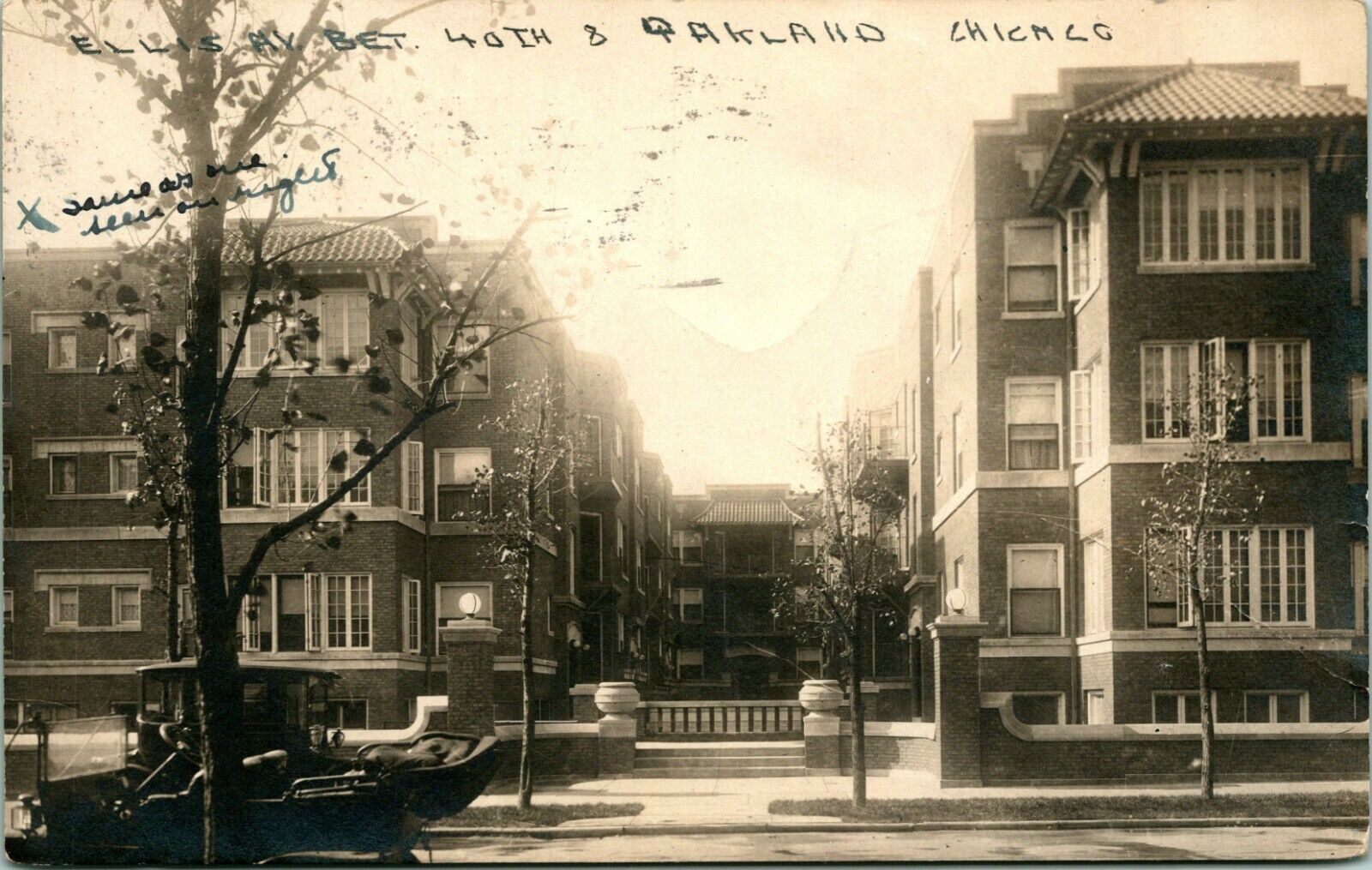 Vtg Postcard 1916 RPPC Chicago Illinois 4008 South Ellis Avenue Street View Car