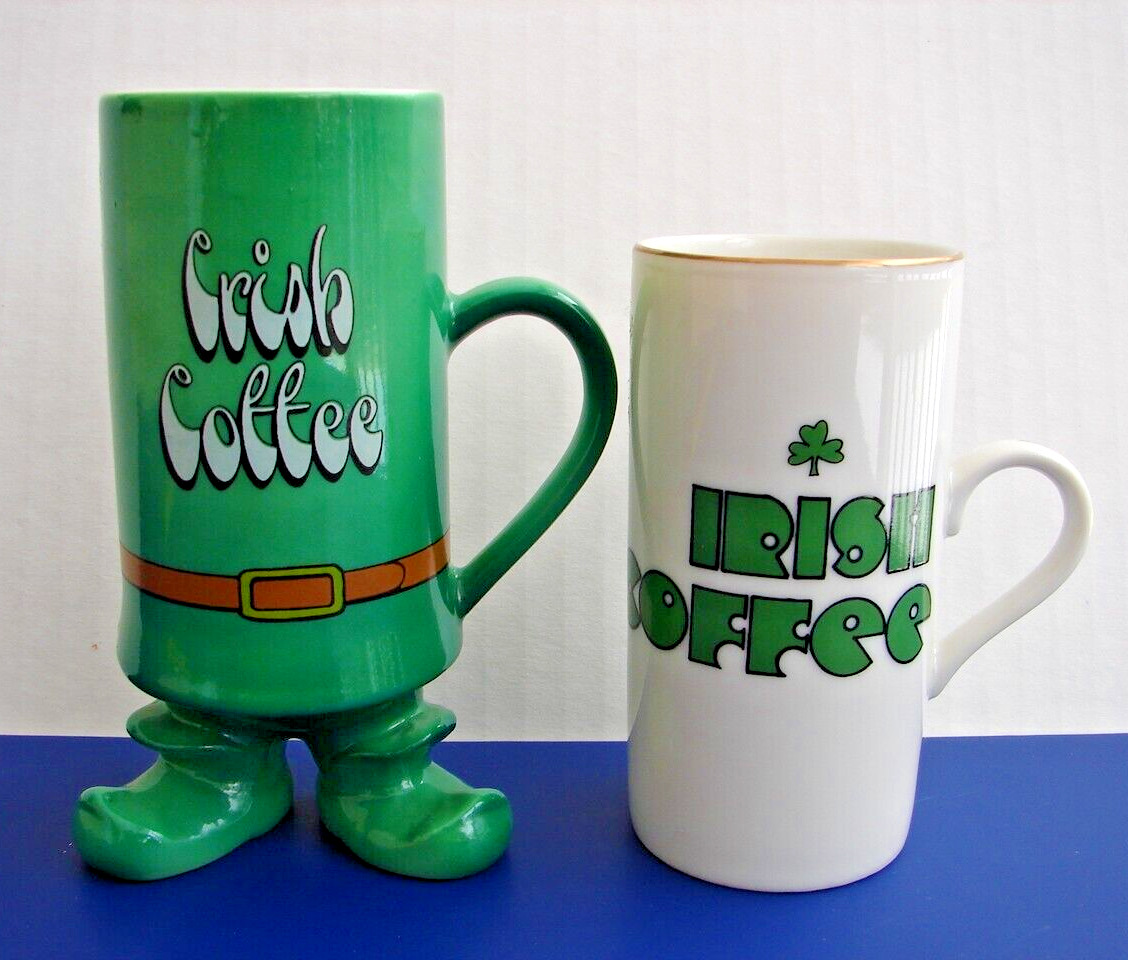 2 Diff Vintage 4oz Enesco Irish Coffee Cup Mugs Shamrock Leprechaun