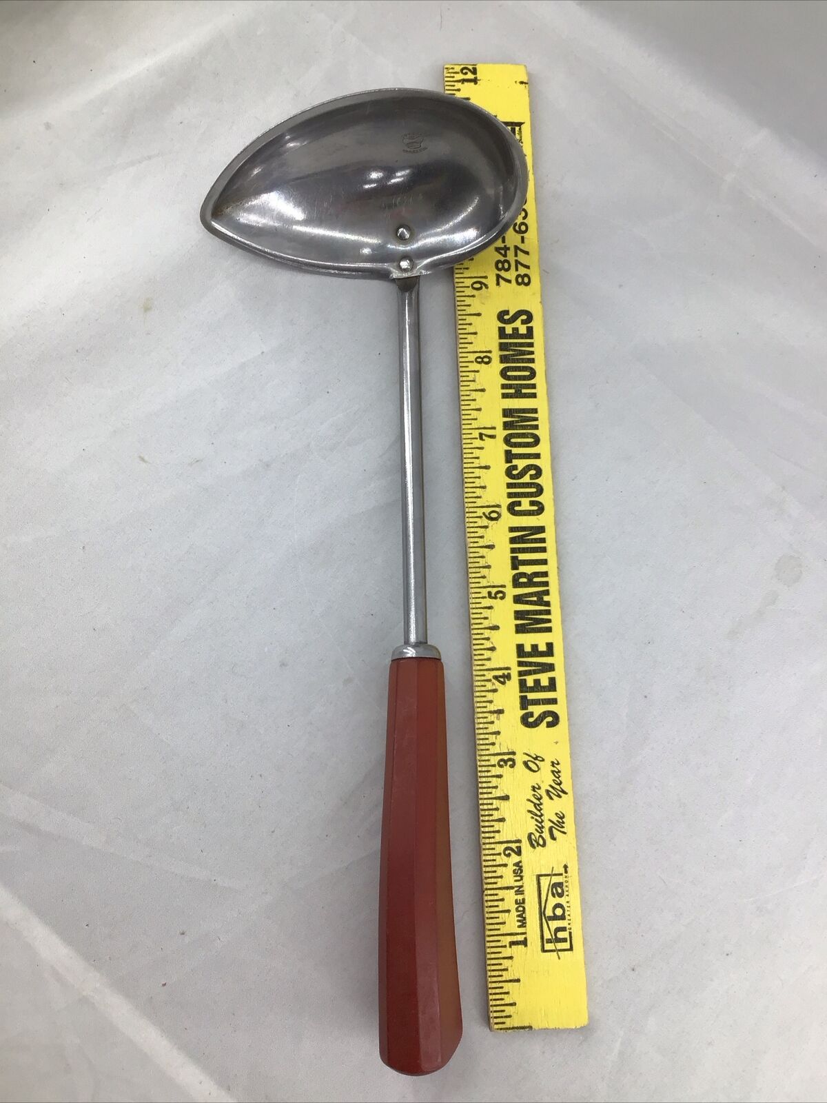 Vintage Corona Stainless Steel Teardrop Ladle With Red Bakelite Handle