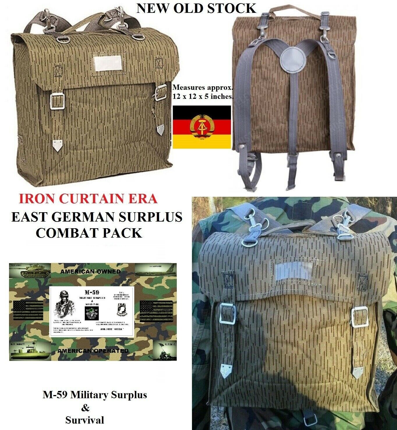 Genuine Berlin Wall Era East German Combat Backpack N.O.S. WITH DISCOLORATION'S